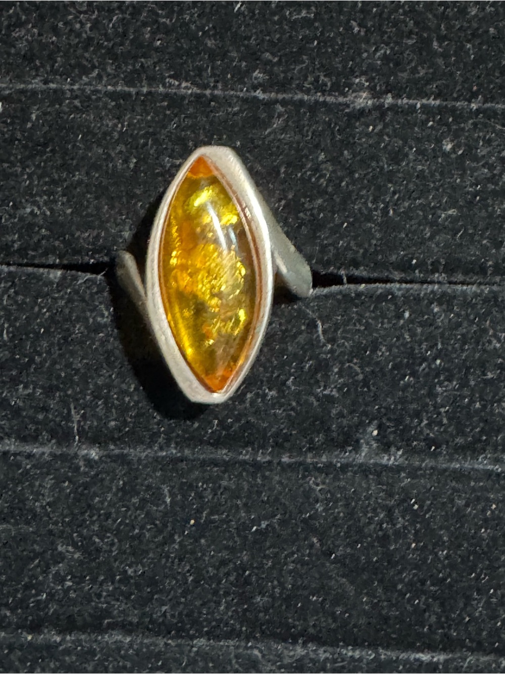 Vintage Sterling Silver Amber Marquise Ring